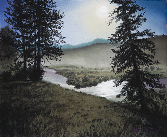 pastel painting of moonlight in RMNP, by John Hulsey